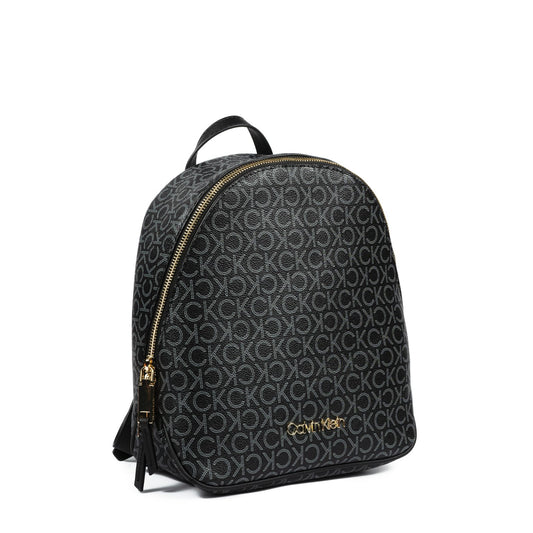 Calvin Klein Mono Backpack – Black Signature Faux Leather
