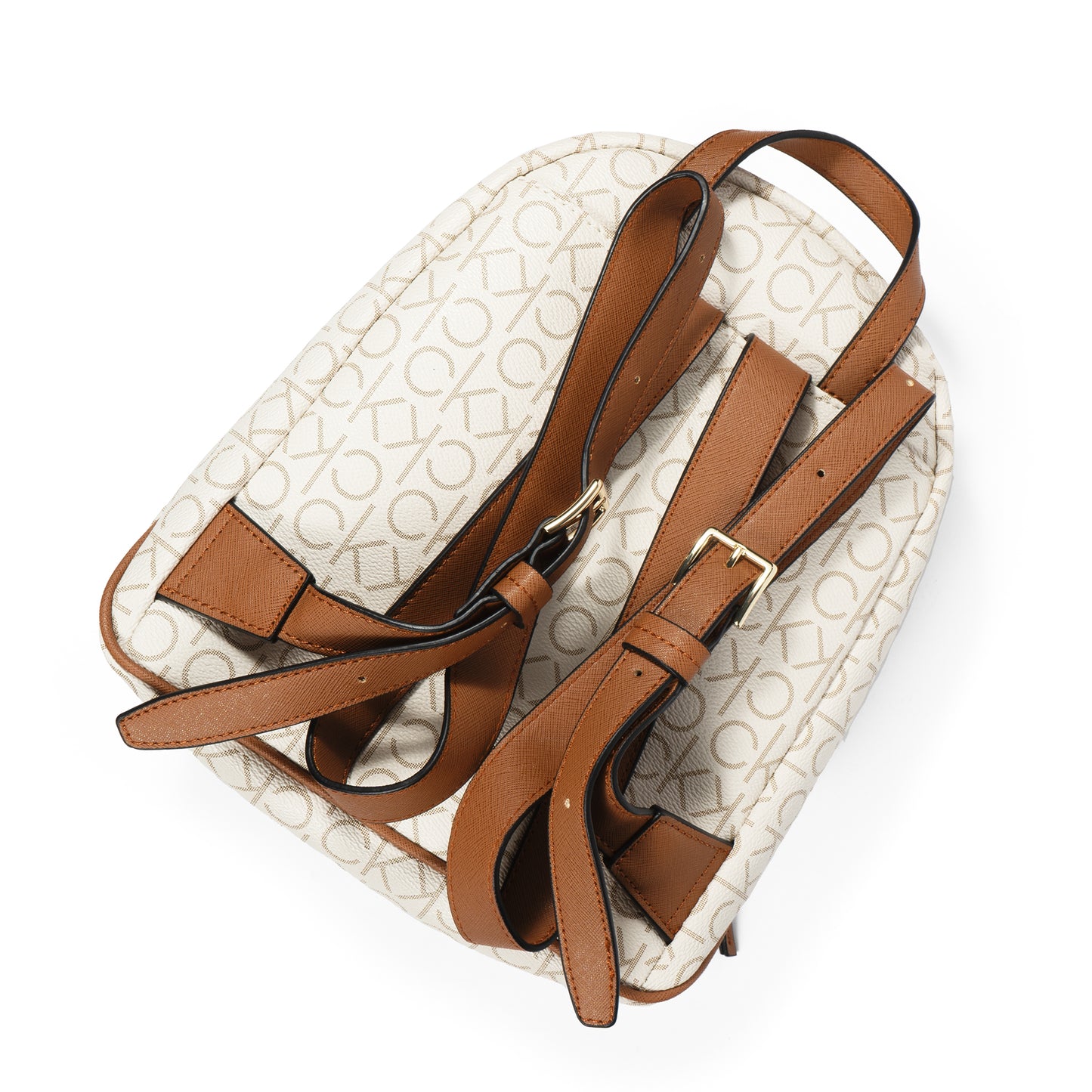 Calvin Klein Mono Backpack – White/Cream Signature Logo Faux Leather