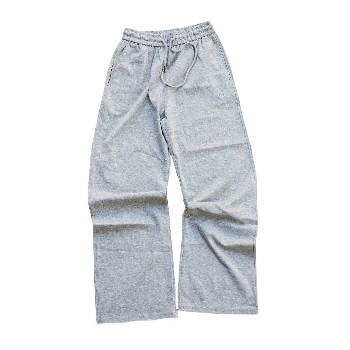 Alo Yoga Wide-Leg Sweatpant & V-Neck Polo Crop Top Set (Heather Grey)