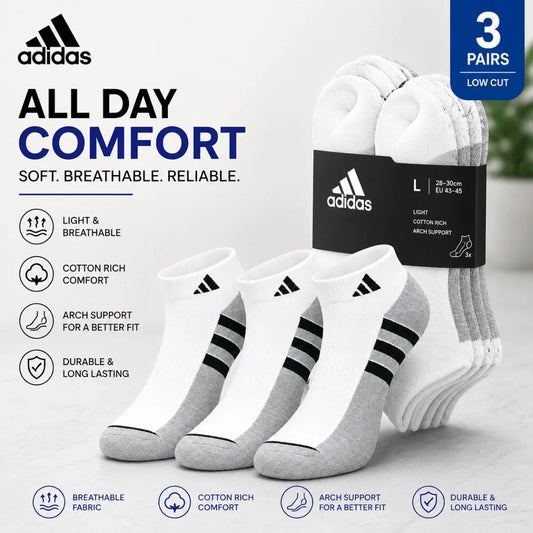 Adidas 3 Pairs Cushioned Sportswear Low-Cut Socks
