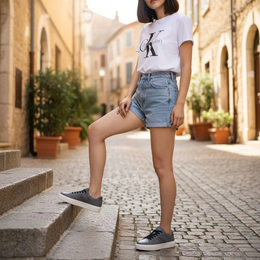 Calvin Klein Basket Cups Lace Up Logo Tape Sneakers Women - Grey