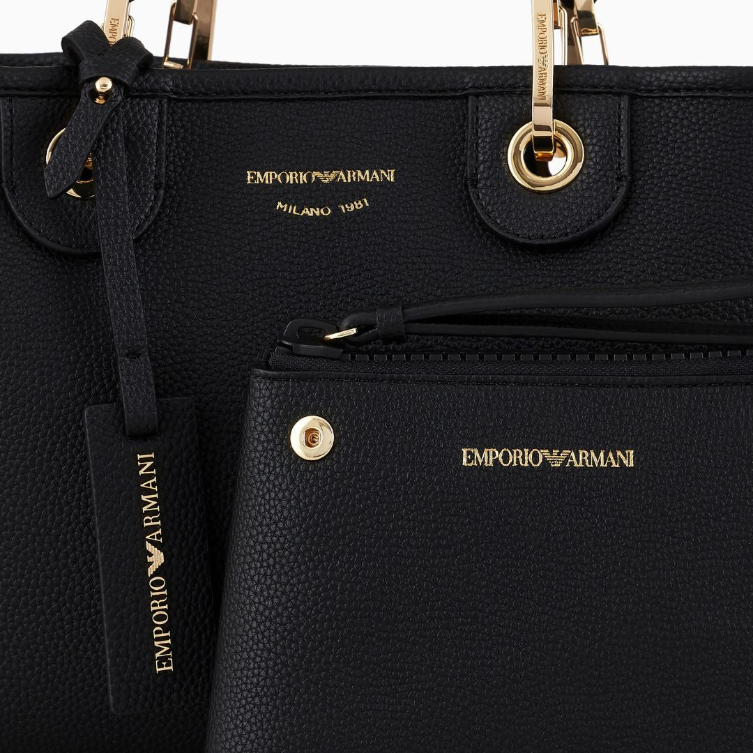 Emporio Armani MyEA Small Shopper Bag with Deer-Print Finish Y3D166 YFO5B-BLK