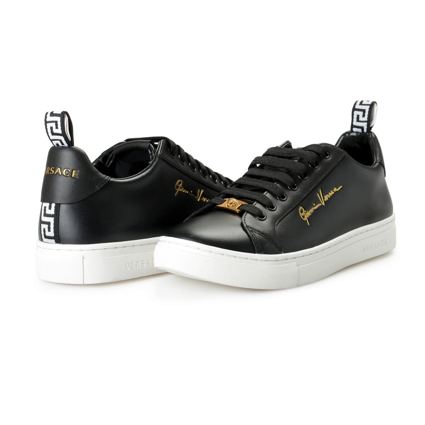 Versace Women's Black Leather Medusa Logo Sneakers