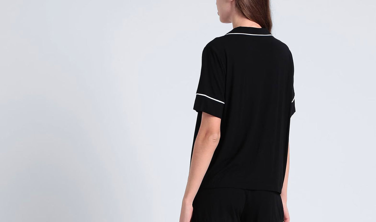 Karl Lagerfeld Logo Contrast Trim Pajama Set For Women - Black