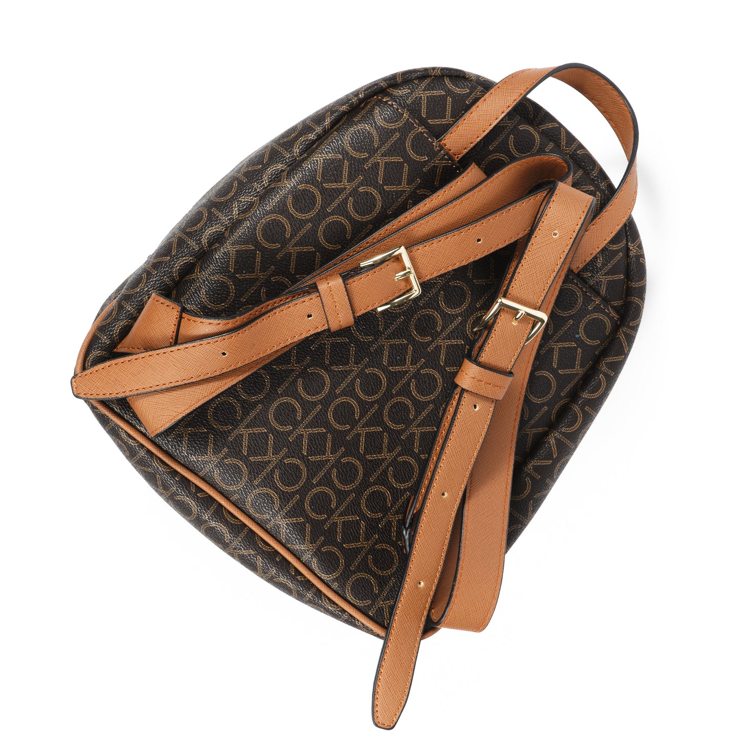 Calvin Klein Mono Backpack – Brown Signature Faux Leather