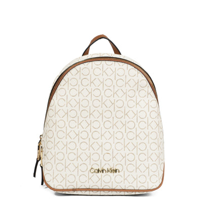 Calvin Klein Mono Backpack – White/Cream Signature Logo Faux Leather