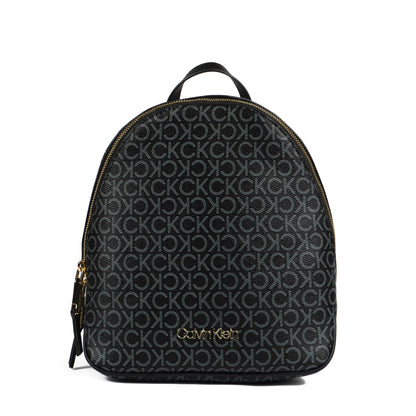 Calvin Klein Mono Backpack – Black Signature Faux Leather