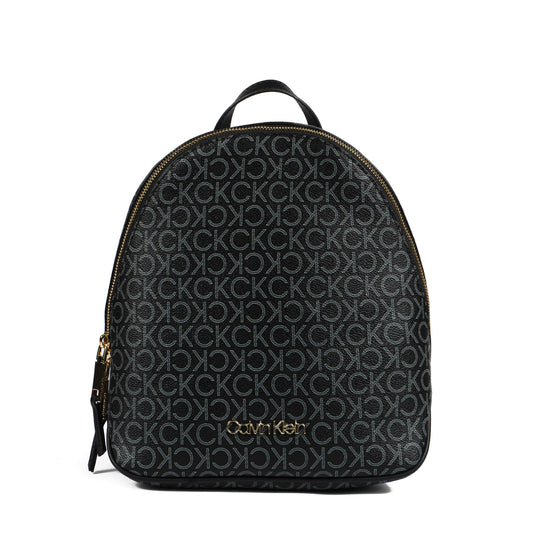 Calvin Klein Mono Backpack – Black Signature Faux Leather