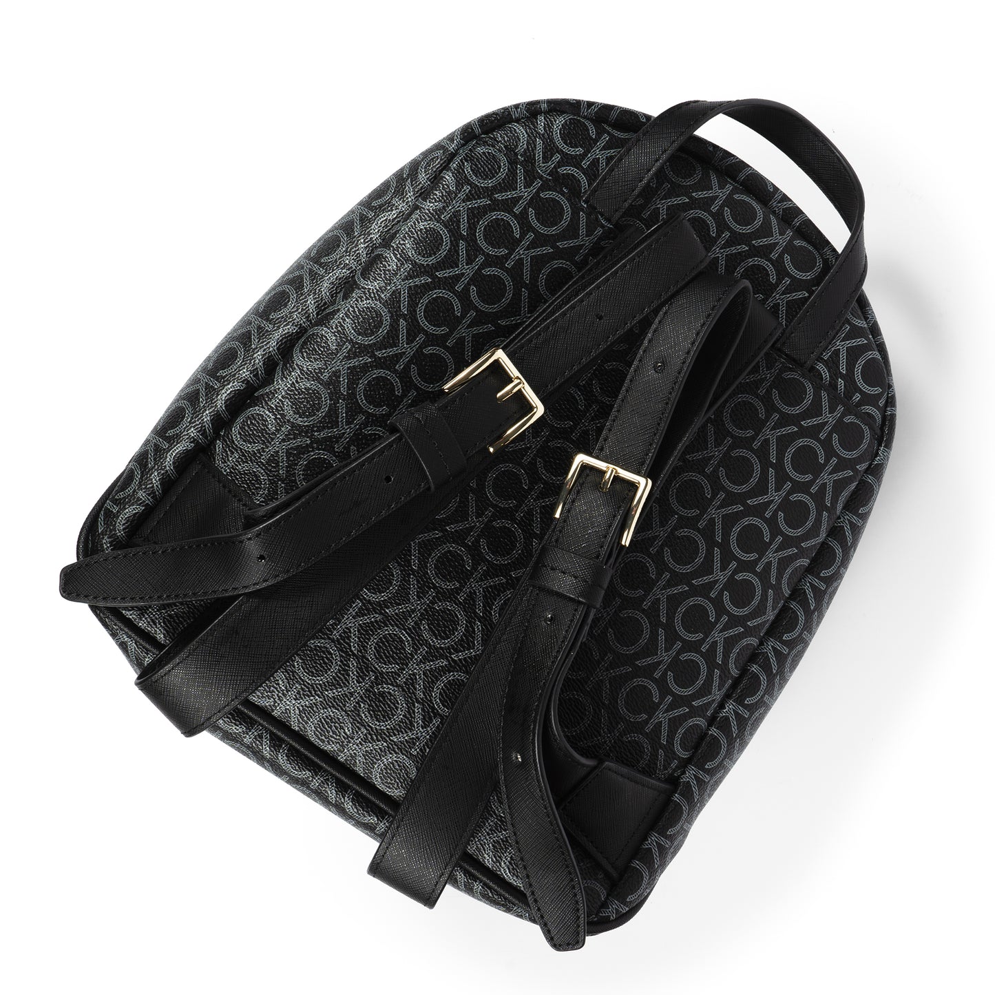 Calvin Klein Mono Backpack – Black Signature Faux Leather