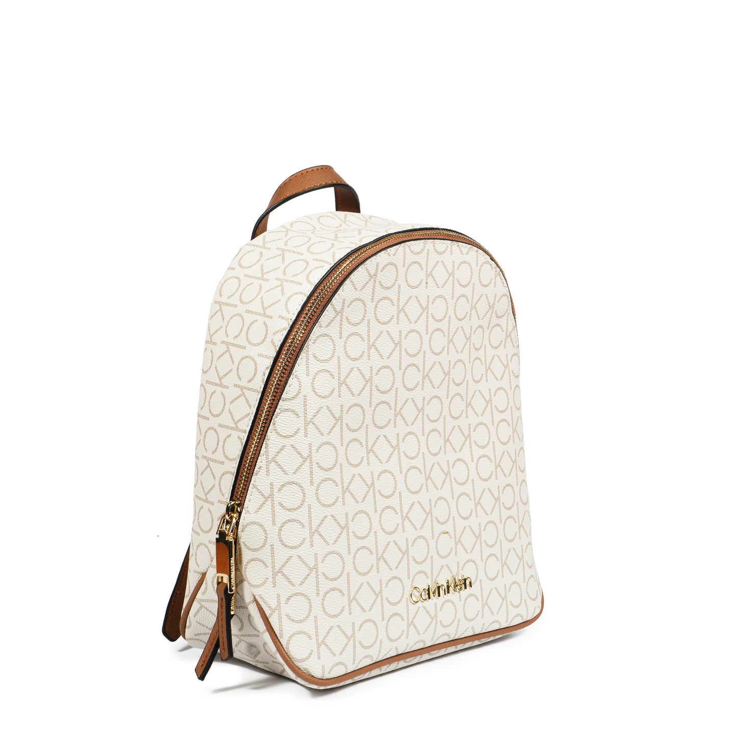 Calvin Klein Mono Backpack – White/Cream Signature Logo Faux Leather