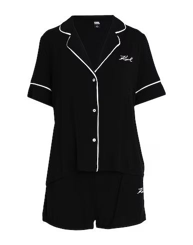Karl Lagerfeld Logo Contrast Trim Pajama Set For Women - Black