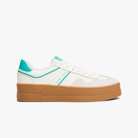 Tommy Jeans, Leather flatform sneakers = Caramel, Off-white, Mint green