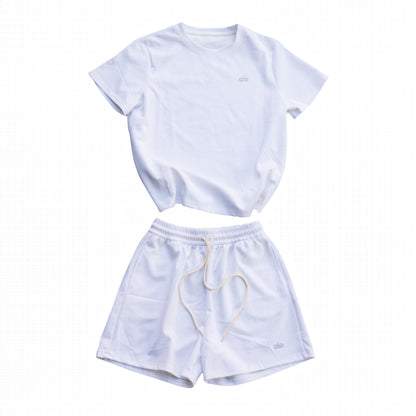 Alo Yoga Essential Short & Crew Neck Tee Set - Crisp White