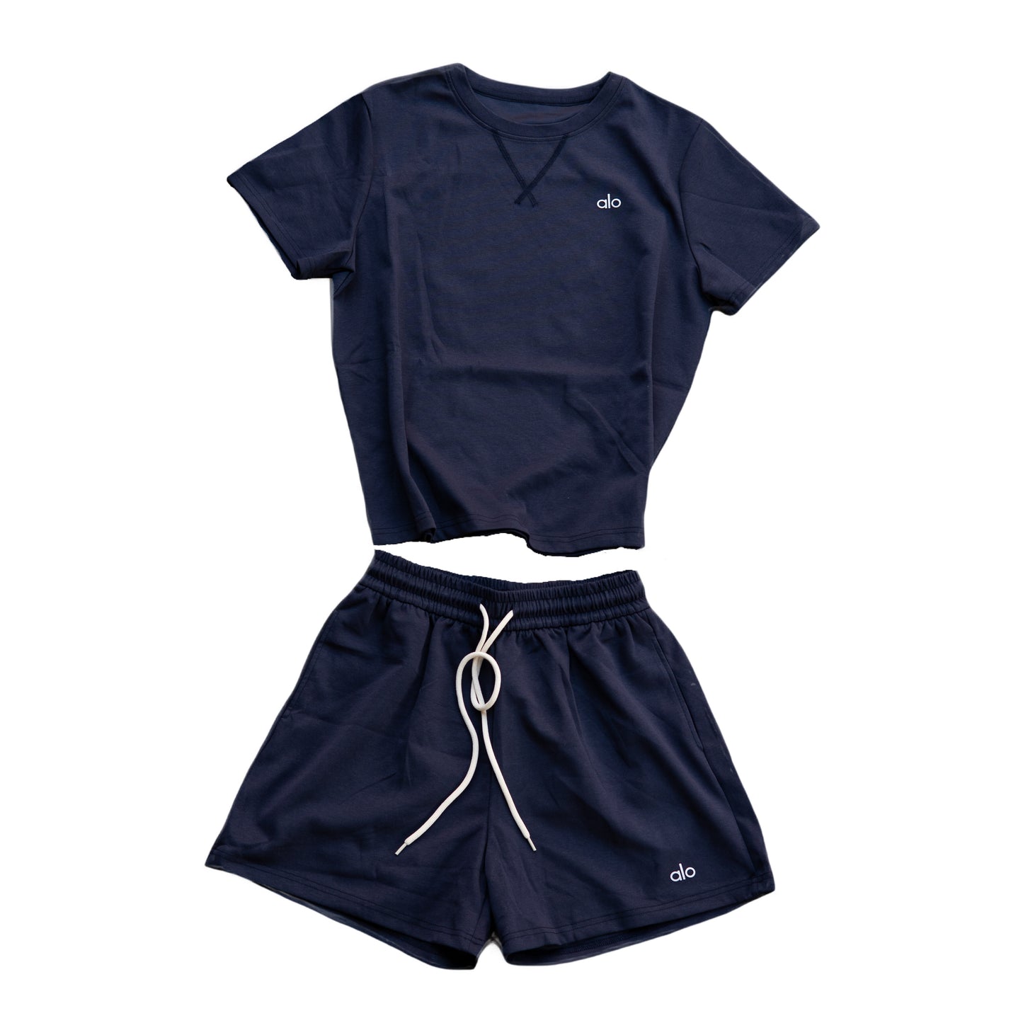 Alo Yoga Essential Short & Crew Neck Tee Set - Navy Blue
