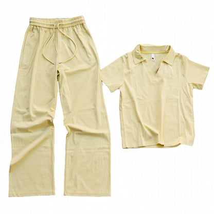 Alo Yoga Wide-Leg Sweatpant & V-Neck Polo Crop Top Set (Butter Yellow)