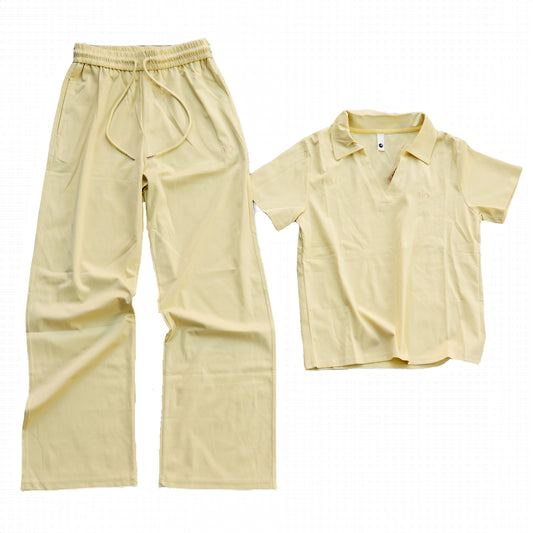 Alo Yoga Wide-Leg Sweatpant & V-Neck Polo Crop Top Set (Butter Yellow)