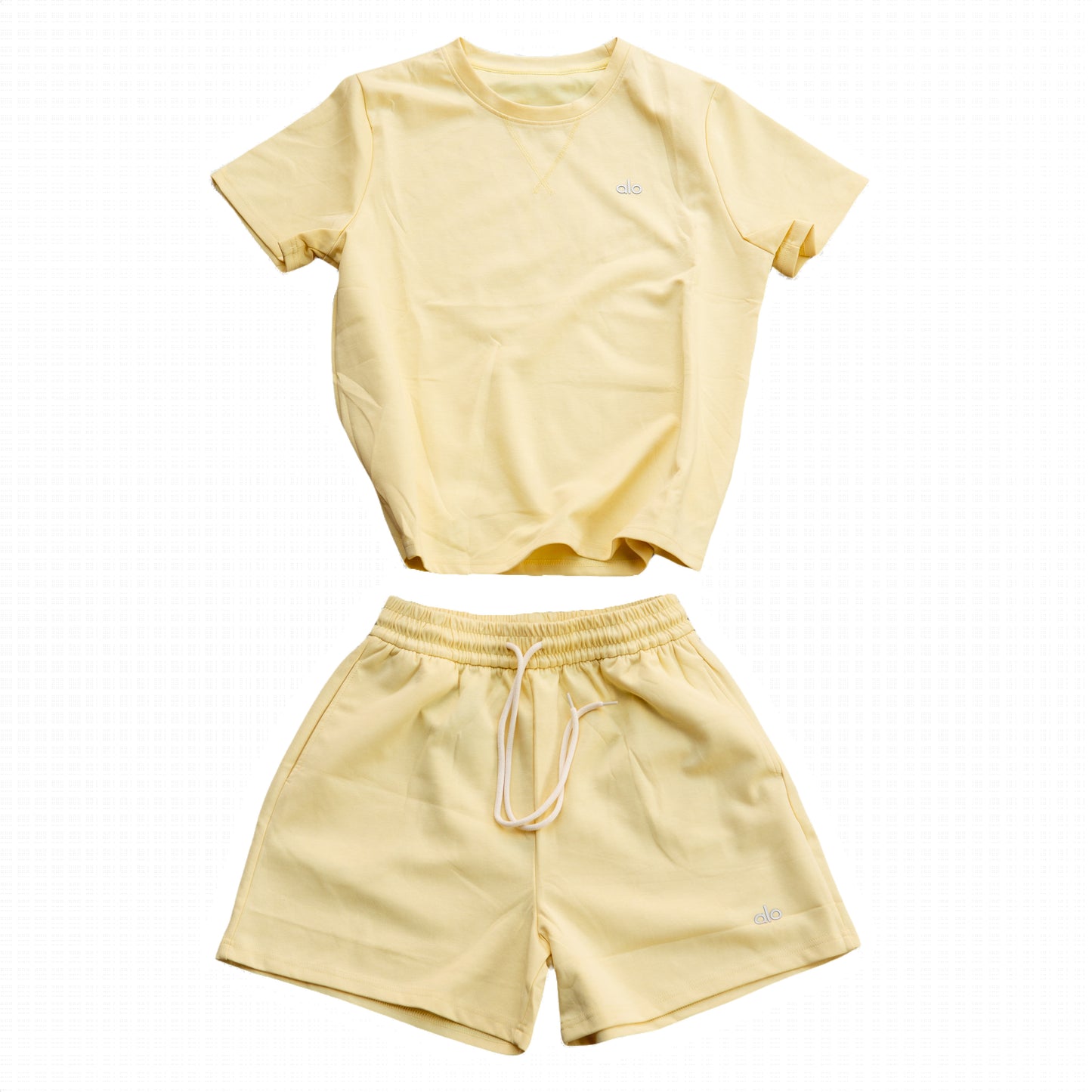 Alo Yoga Essential Short & Crew Neck Tee Set - Butter Yellow