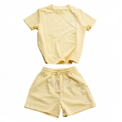 Alo Yoga Essential Short & Crew Neck Tee Set - Butter Yellow