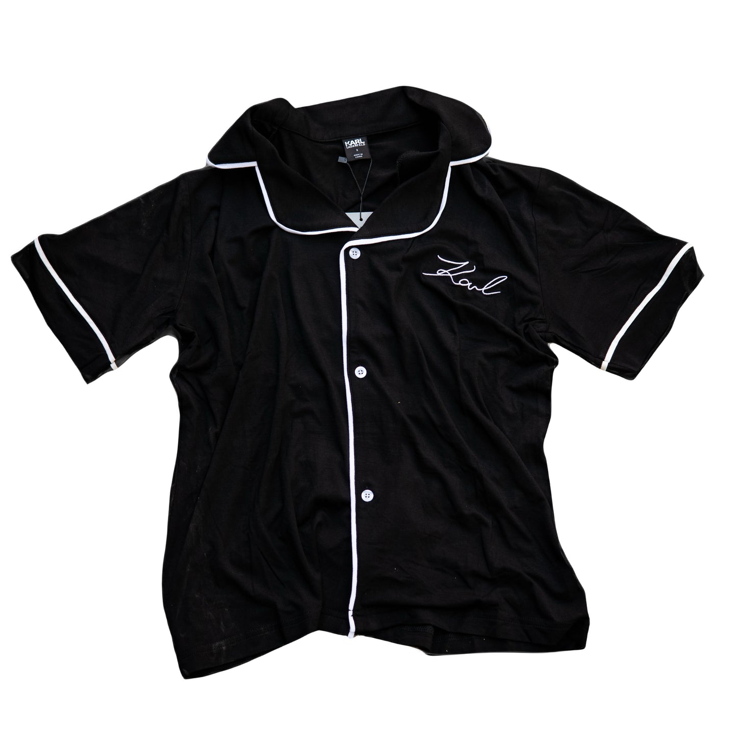 Karl Lagerfeld Logo Contrast Trim Pajama Set For Women - Black