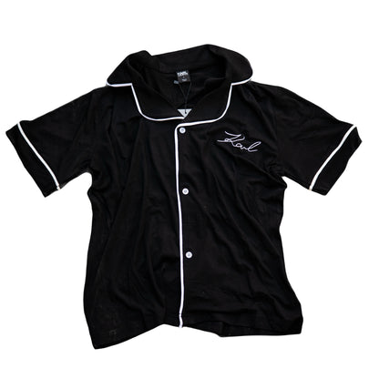 Karl Lagerfeld Logo Contrast Trim Pajama Set For Women - Black