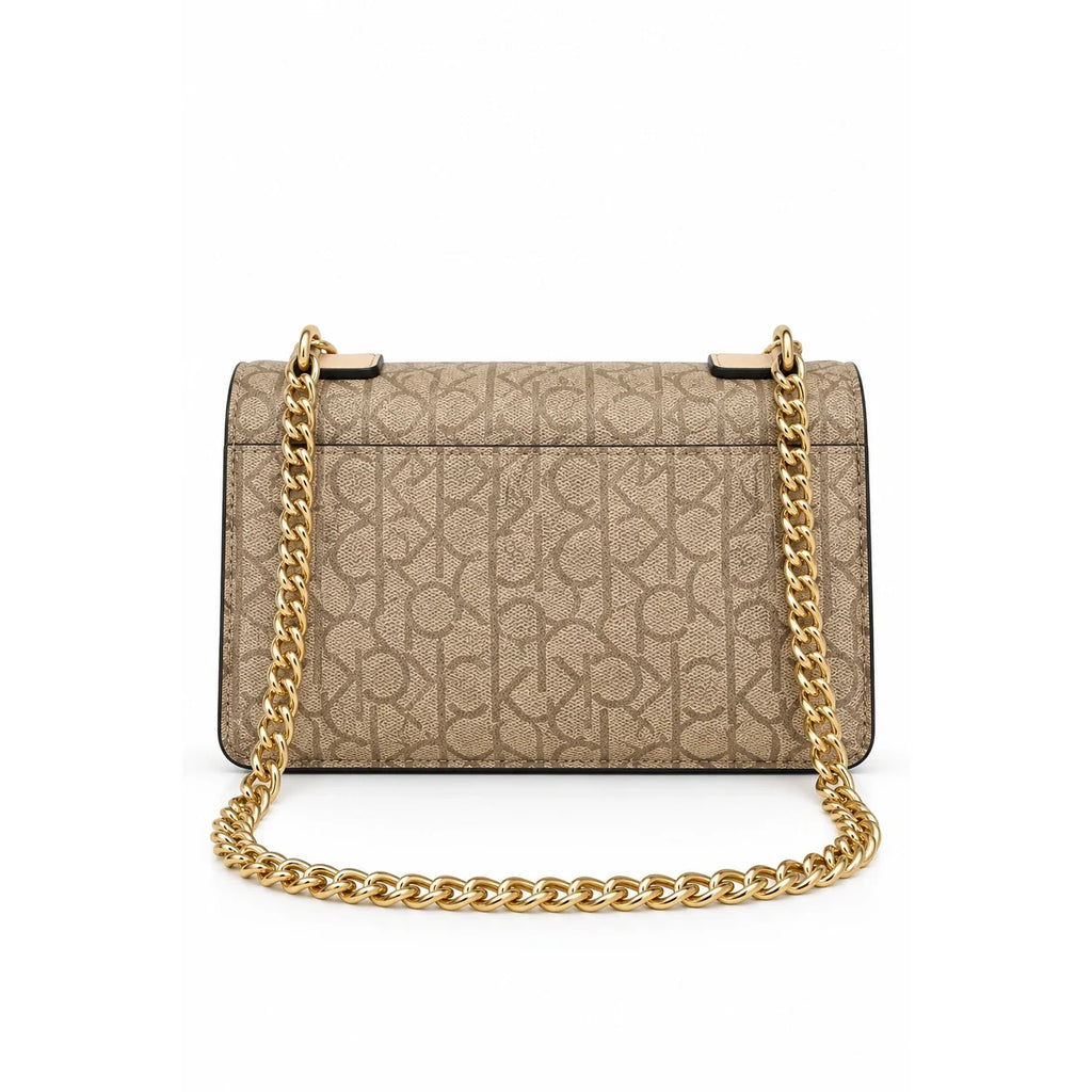 Calvin Klein Monogram Shoulder Bag Beige chain