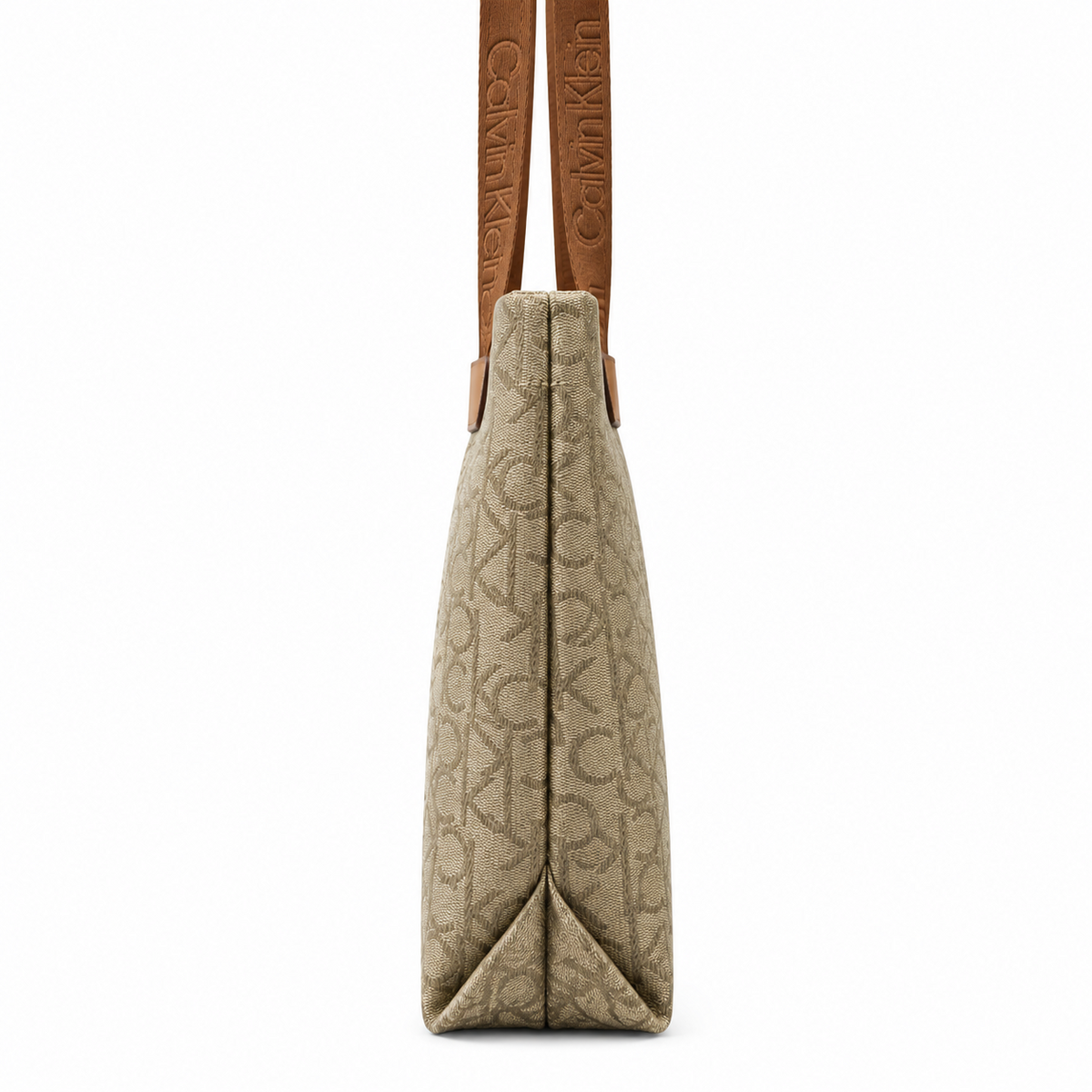 Calvin Klein beige monogram tote bag side view