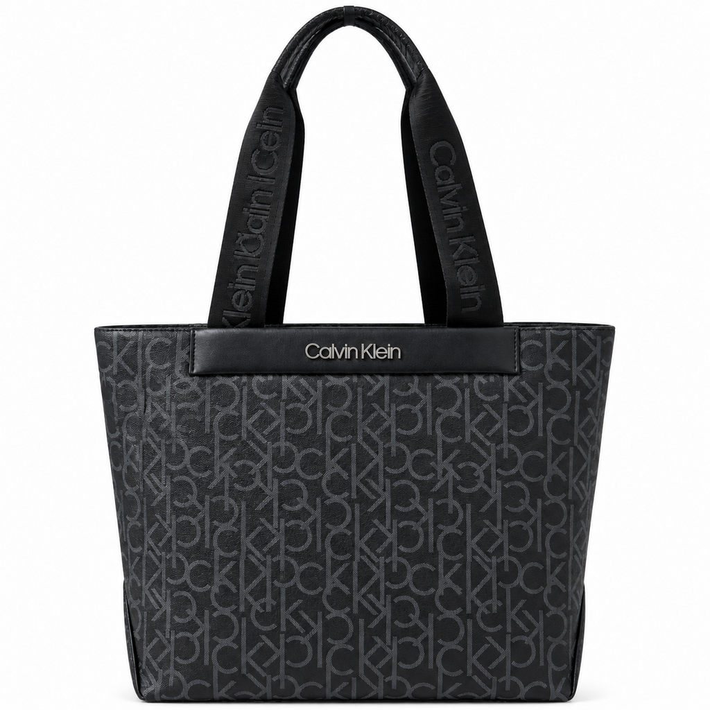 Calvin Klein black monogram tote bag front
