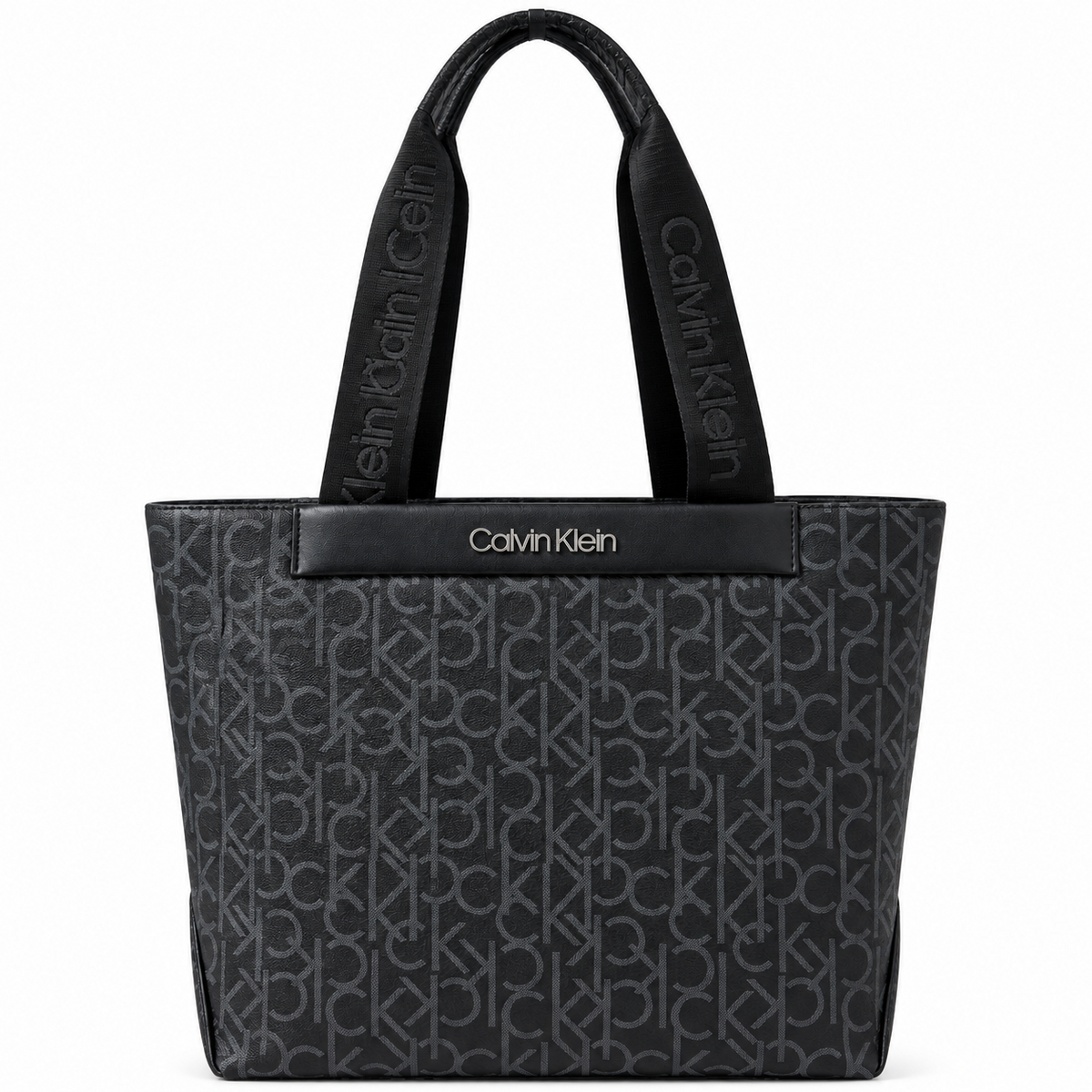 Calvin Klein black monogram tote bag front