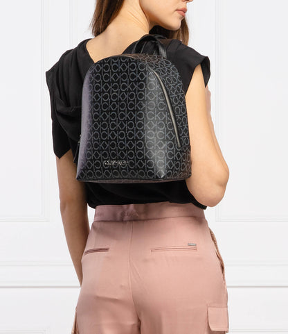 Calvin Klein Mono Backpack – Black Signature Faux Leather