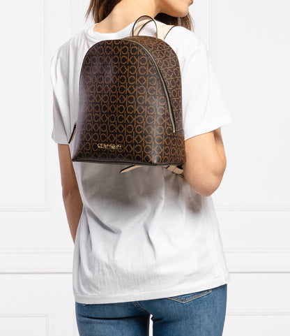 Calvin Klein Mono Backpack – Brown Signature Faux Leather