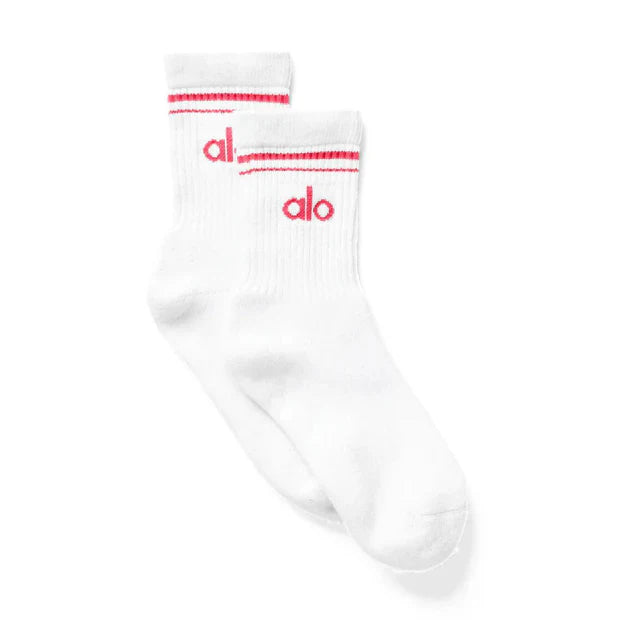 Alo Yoga | Unisex Half-Crew Throwback Sock White/Candy Red