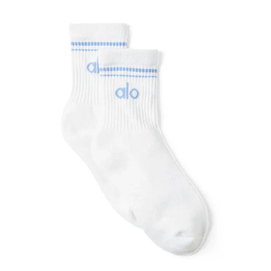 Alo Yoga | Unisex Half-Crew Throwback Sock White/Seashell Blue