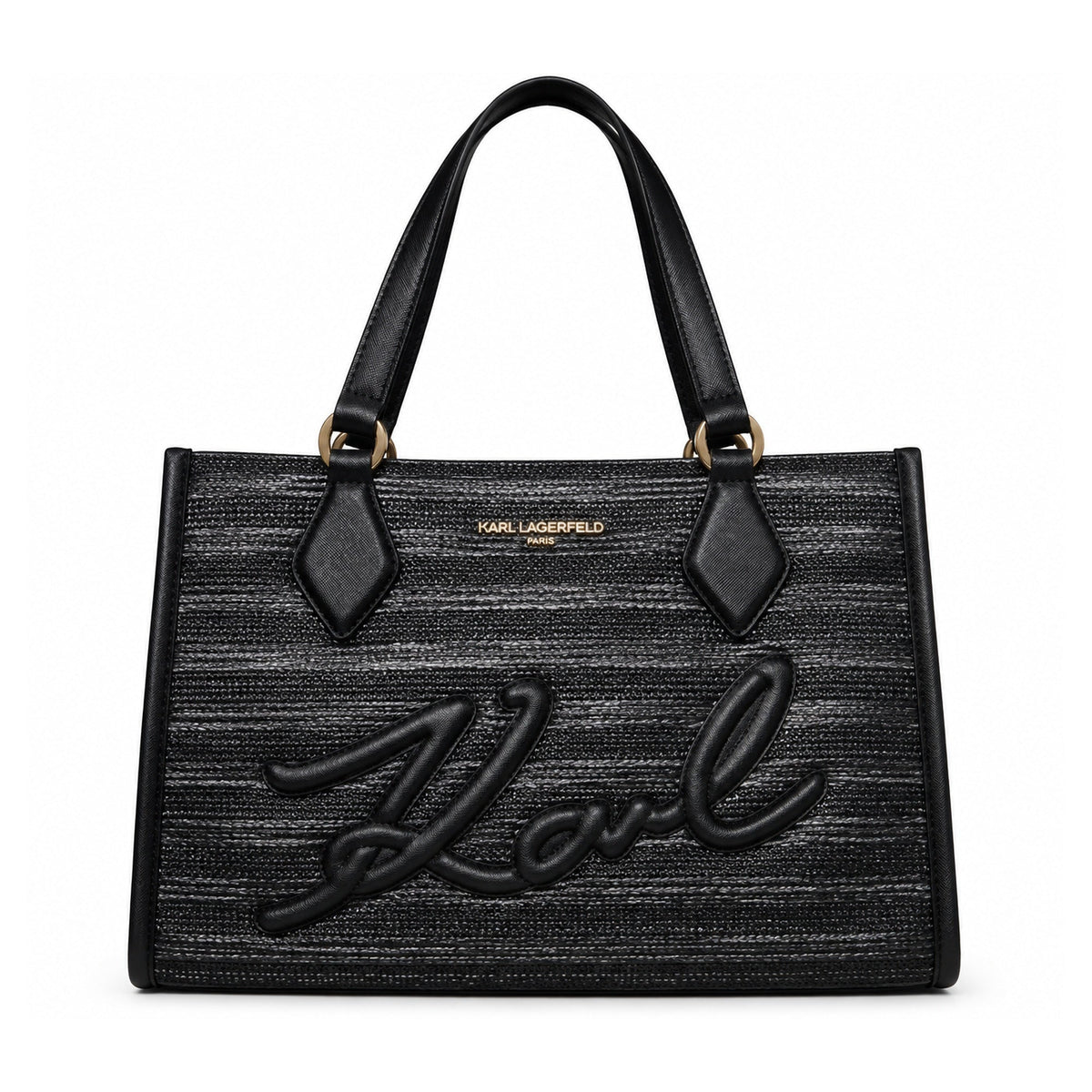 Karl Lagerfeld Paris black striped tote bag front