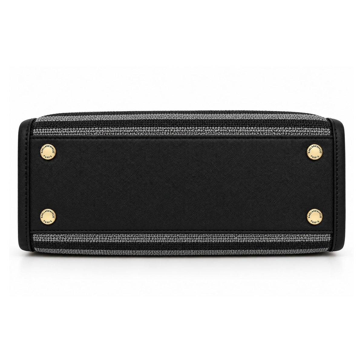 Karl Lagerfeld Paris black striped tote bag bottom