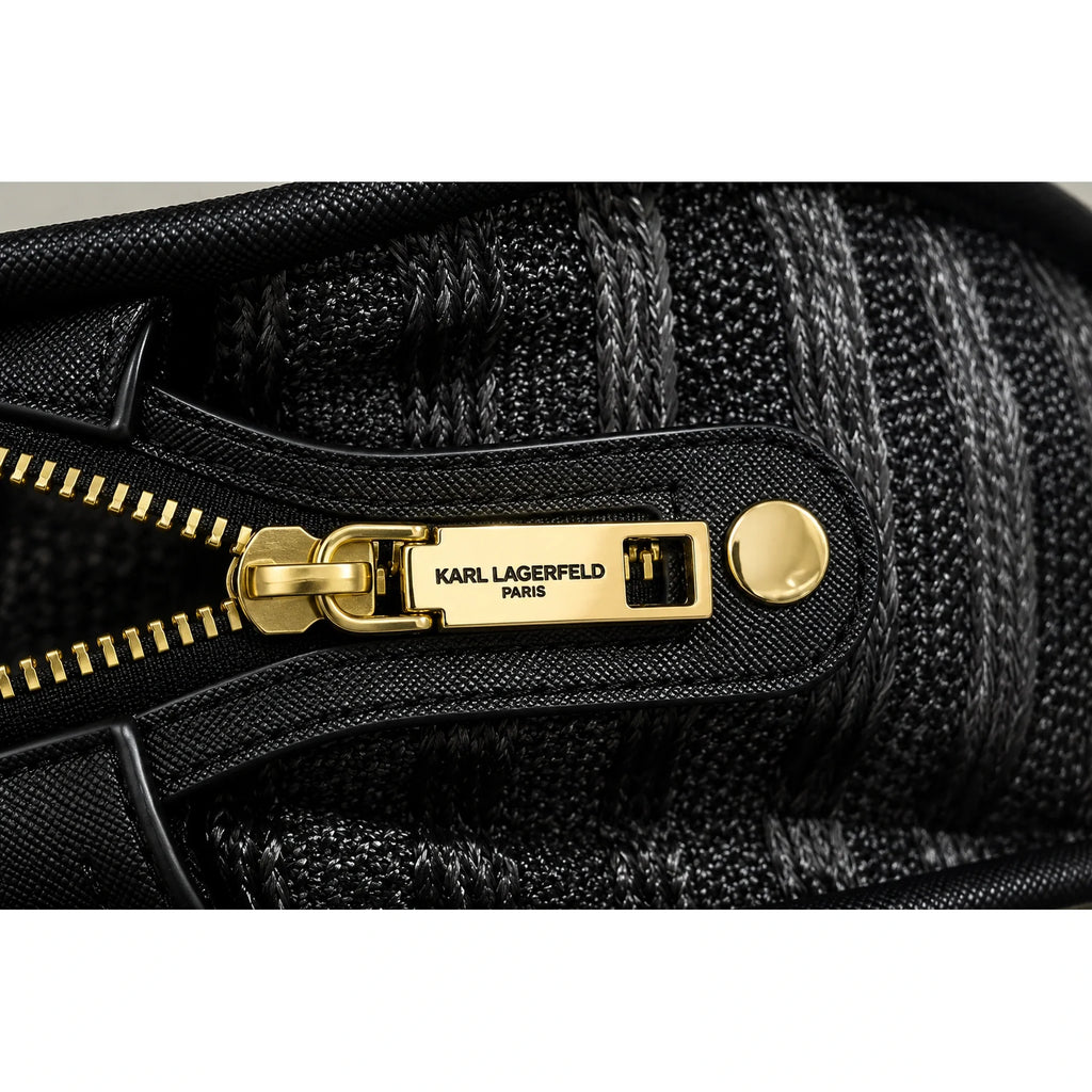 Karl Lagerfeld Paris black tote bag zipper detail