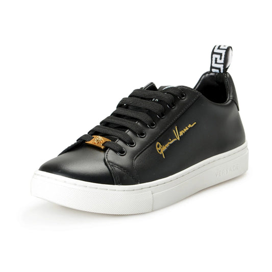 Versace Women's Black Leather Medusa Logo Sneakers