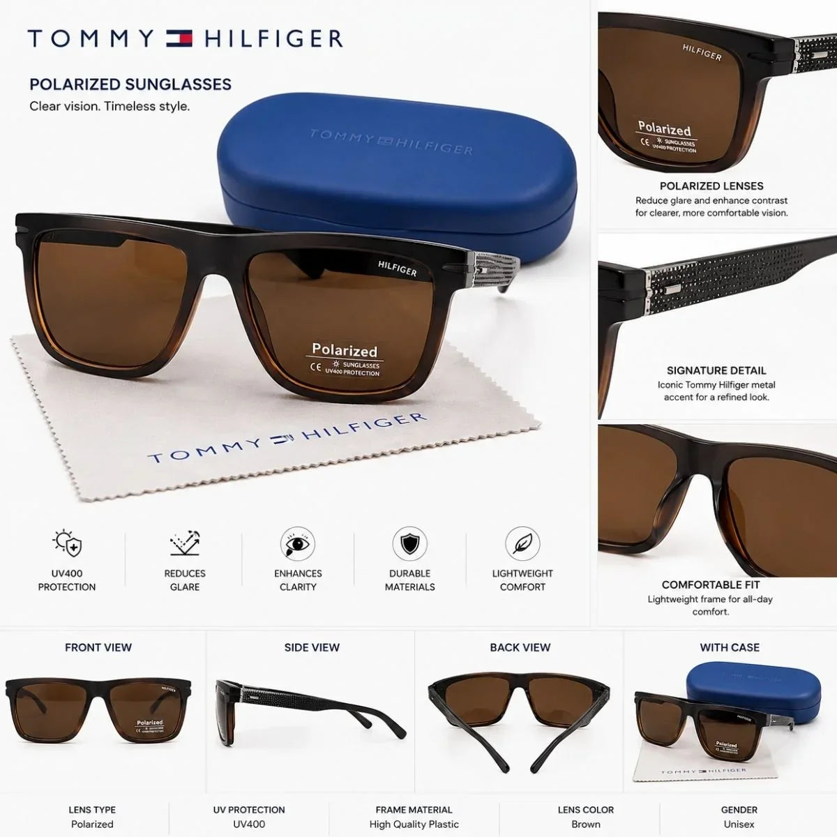 Tommy Hilfiger Gunner Rectangula Frame Sunglasses Unisex - BRN