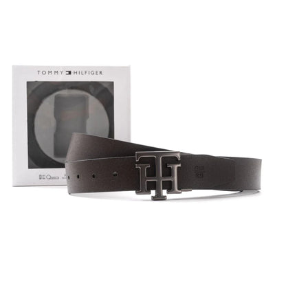 Tommy Hilfiger Monogram Logo Reversible Leather Belt – Black/Brown